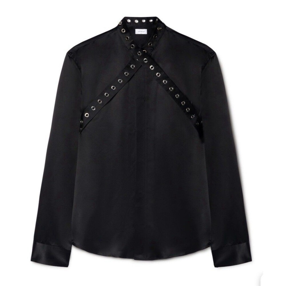 Off-White Black Eyelet Duchesse Silk Collar Shirt S NWT $1600 Retail